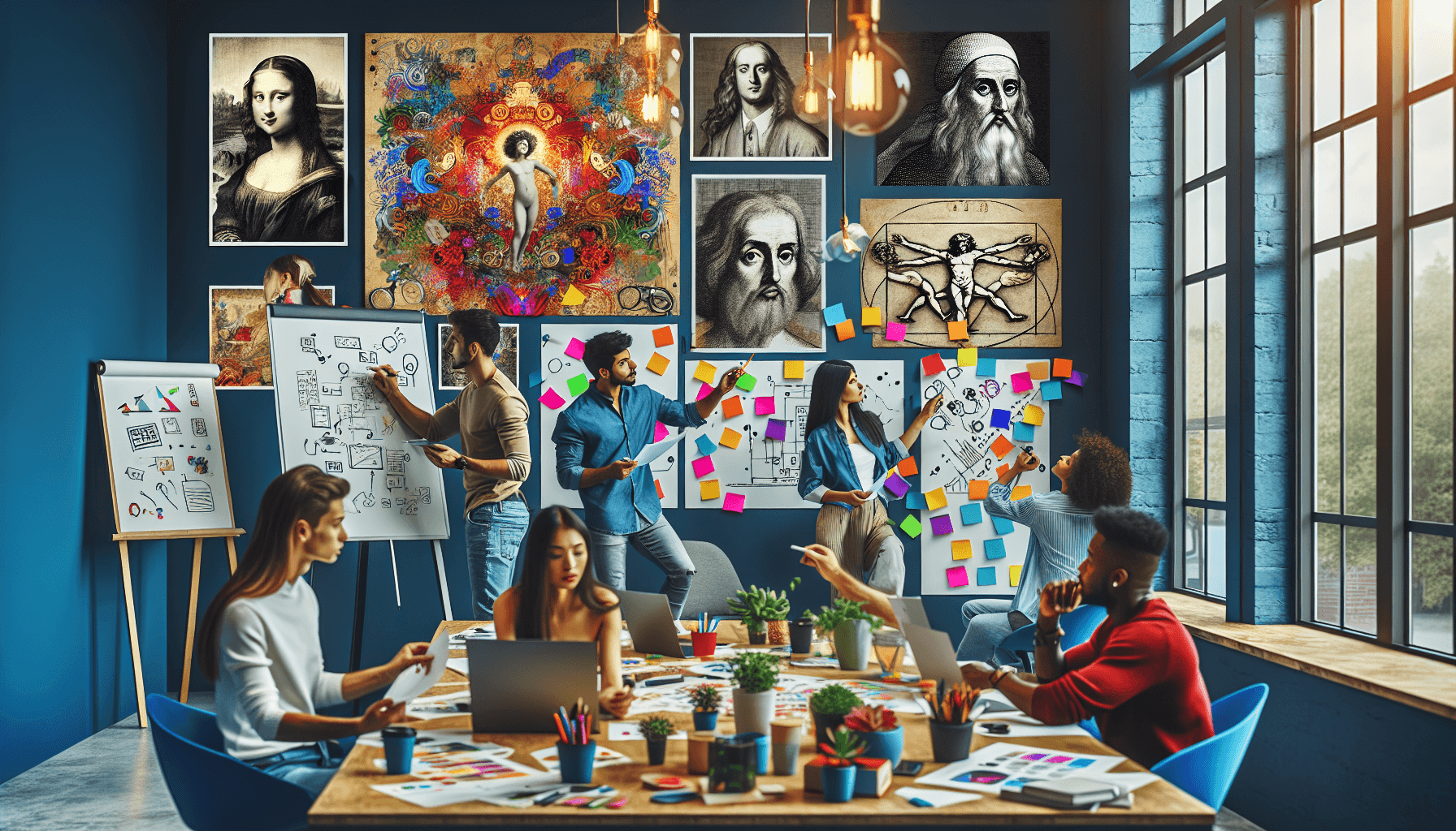 Spazio di lavoro creativo con designer che sviluppano idee